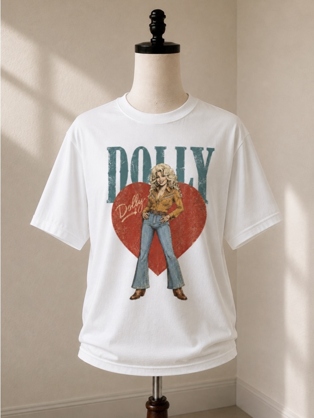 Dolly Parton Memorial Heart Design White Graphic T-Shirt